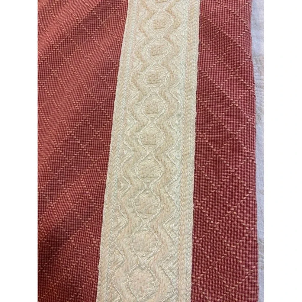 Pair of Lee Jofa Red Embroidered Tab Top Curtain Panels Lined Decorative Trim